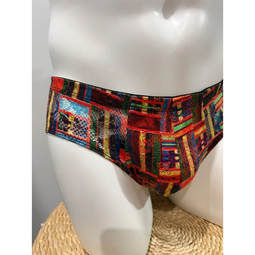 Cosabella Never Say Never Men's Micro Brief Kente Print Lace Designer Luxury L
